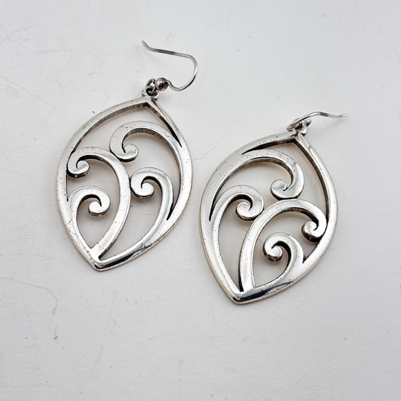 Brighton Silver Heart Drop Earrings with Swirling Design - Picture 6 of 6